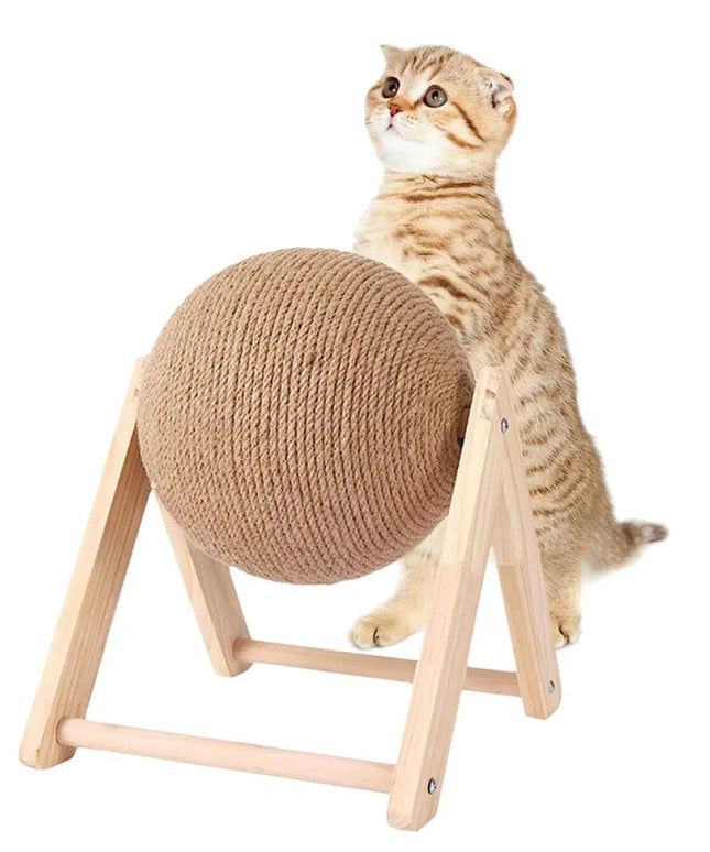 Vibe Geeks Cat Wooden Scratching Post Interactive Sisal Pet Scratching Ball
