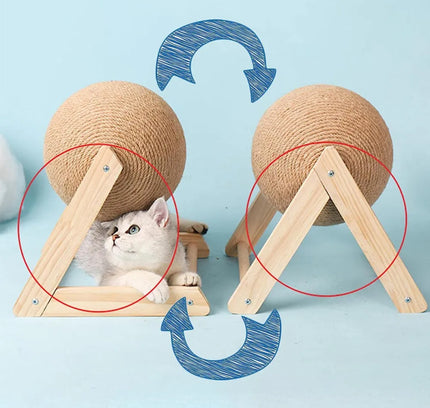 Vibe Geeks Cat Wooden Scratching Post Interactive Sisal Pet Scratching Ball