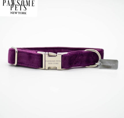 SMALL SIZE DOG & CAT COLLAR - DARK PURPLE VELVET-0