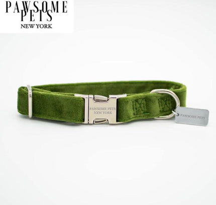 SMALL - SIZE DOG & CAT COLLAR - OLIVE GREEN VELVET-0