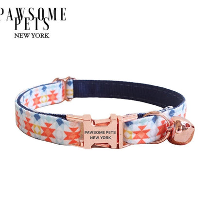 SMALL SIZE DOG & CAT COLLAR - DARK BLUE WITH ORANGE-0