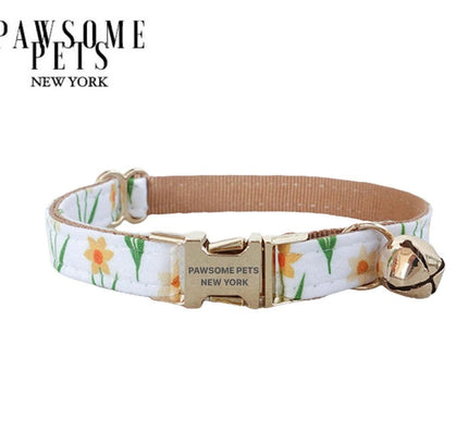SMALL SIZE DOG & CAT COLLAR - KHAKI FLOWERS-0