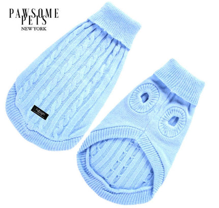 DOG AND CAT CABLE KNIT SWEATER - LIGHT BLUE-0