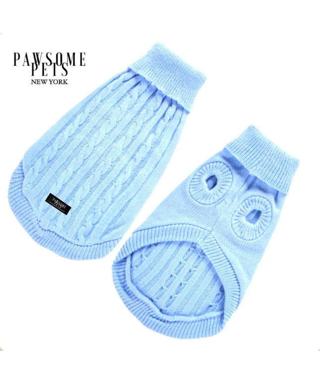 DOG AND CAT CABLE KNIT SWEATER - LIGHT BLUE-0