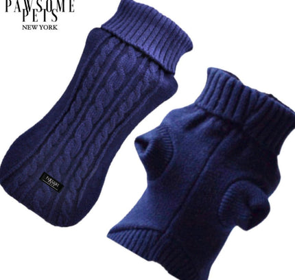 (EXTRA WARM) DOG AND CAT CABLE KNIT SWEATER - NAVY BLUE-0