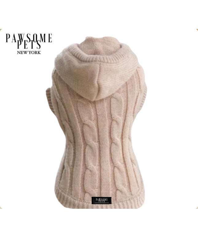 (EXTRA WARM) DOG AND CAT CABLE KNIT SWEATER WITH HAT - BEIGE-0