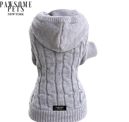(EXTRA WARM) DOG AND CAT CABLE KNIT SWEATER WITH HAT - GREY-0