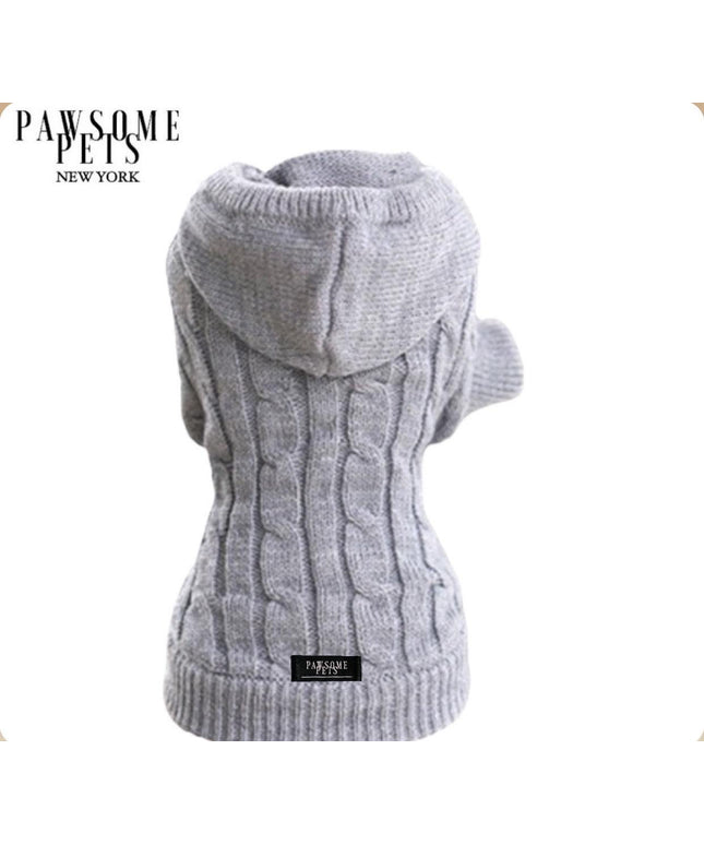 (EXTRA WARM) DOG AND CAT CABLE KNIT SWEATER WITH HAT - GREY-0