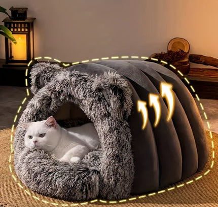 Plush Fleece Cat Cave Bed for Winter Comfort-3