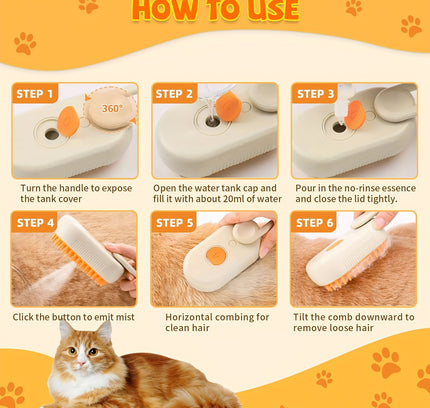 3-in-1 Rechargeable Steam Pet Brush for Cats & Dogs-4