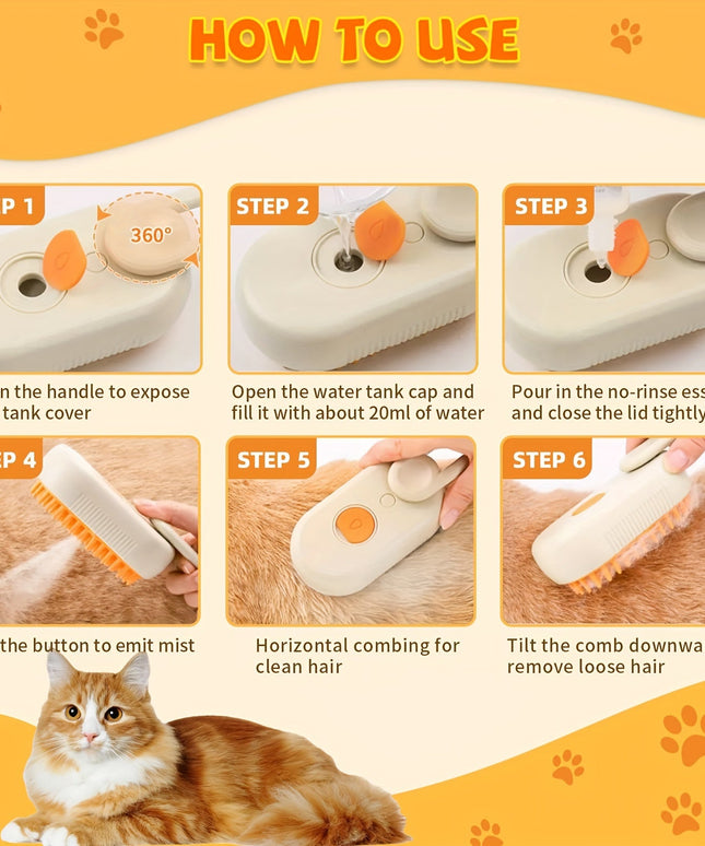 3-in-1 Rechargeable Steam Pet Brush for Cats & Dogs-4