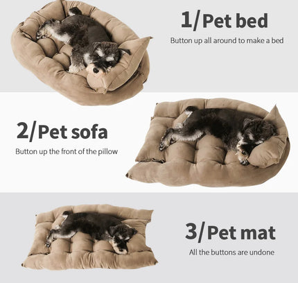 3-in-1 Multifunction Dog And Cat Bed Soft Cotton Convertible Pet Mat Brown-1
