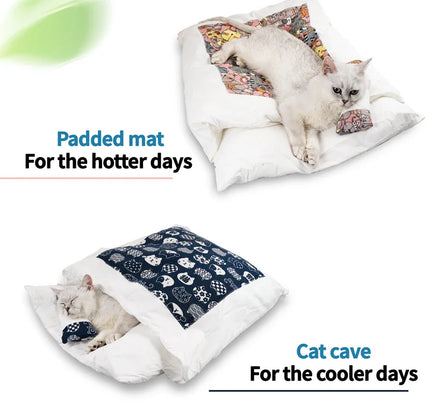Japanese Cat Bed Warm Cat Sleeping Bag Deep Sleep Cave Winter Removable Pet House Bed for Cats Dogs Nest Cushion with Pillow-3