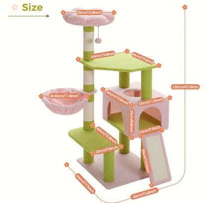 Flower Cat Tree Multi-Level Cat Tower with Sisal Covered Scratching Posts Cute Cat Condo for Indoor Small Medium Cats Top Perch-3