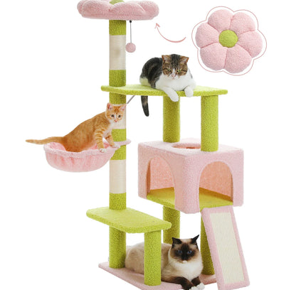 Flower Cat Tree Multi-Level Cat Tower with Sisal Covered Scratching Posts Cute Cat Condo for Indoor Small Medium Cats Top Perch-0
