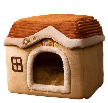 Foldable Soft Pet House And Bed Detachable Cave-Style Nest Brown-0