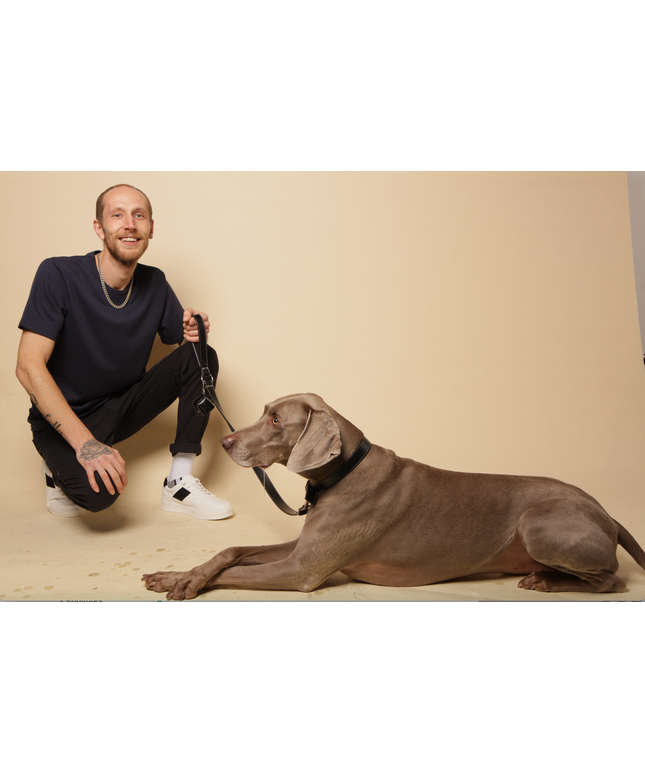 Classic black vegan apple leather dog collar