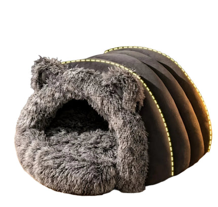 Plush Fleece Cat Cave Bed for Winter Comfort-0