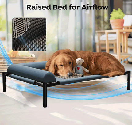Cooling Raised Dog Bed with Pillow Support-4
