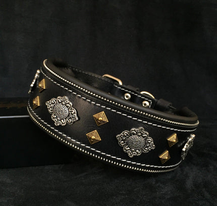 "Aztec" black dog collar-0
