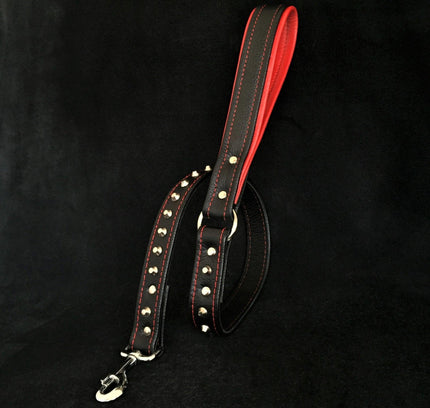 Black soft leather studded leash-0