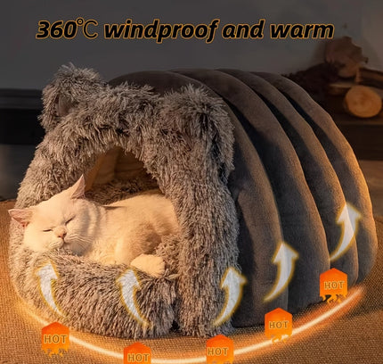 Plush Fleece Cat Cave Bed for Winter Comfort-1