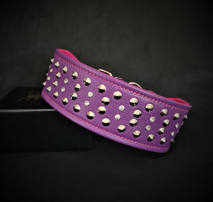 "Crystal" 2.8 inch wide soft leather collar-2