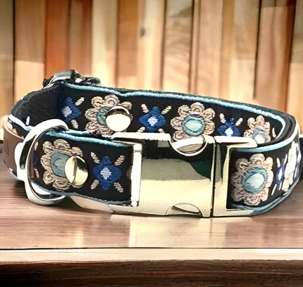 Elegant Cotton Dog Collar with Personalised Engraved Charm by Lollipollipocket-0