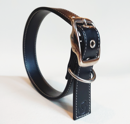 Classic black vegan apple leather dog collar