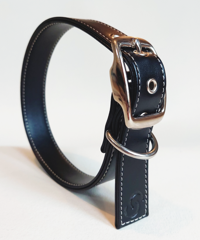 Classic black vegan apple leather dog collar