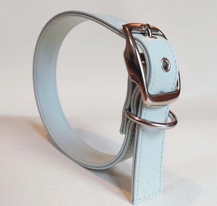 Ice blue vegan apple leather dog collar-0