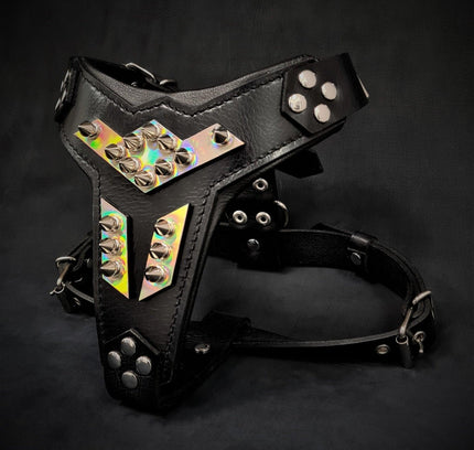 'Midas'' leather dog harness silver medium size-1