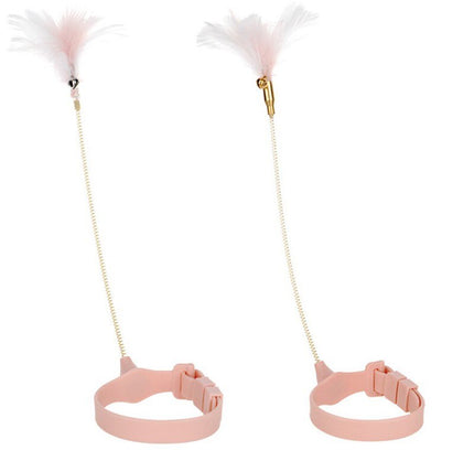 Funny Cat Collar Toy Feather Teaser Stick Interesting Automatic Cat Toy Foot Interactive Cats Teaser Feather Kitten Toys-3