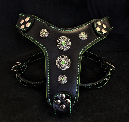 The ''Bijou'' harness Black & Green Small to Medium Size