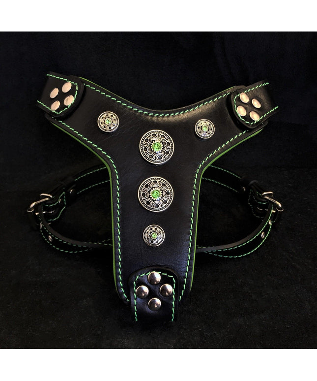 The ''Bijou'' harness Black & Green Small to Medium Size