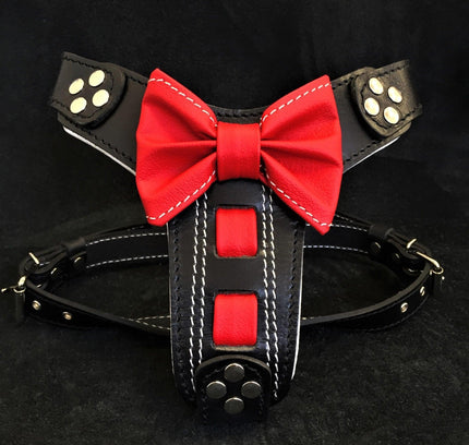 The "Bowtie" handmade leather harness black Small to Medium Size-0