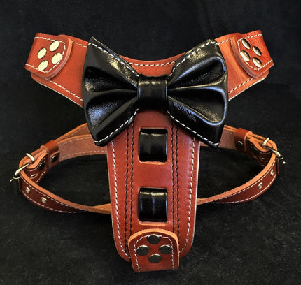 The "Bowtie" leather harness brown Small to Medium Size-0