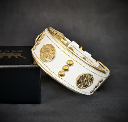 The "Maximus" collar 2 inch wide white & gold-0