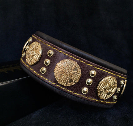 The "Maximus" collar 2.5 inch wide brown & gold-0