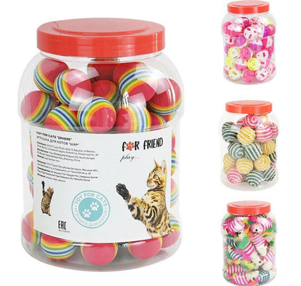 1Set Fun Rainbow Ball Cat Toy Colorful Ball Interactive Pet Kitten Scratch Natural Foam Ball Training Pet Supplies Product-0