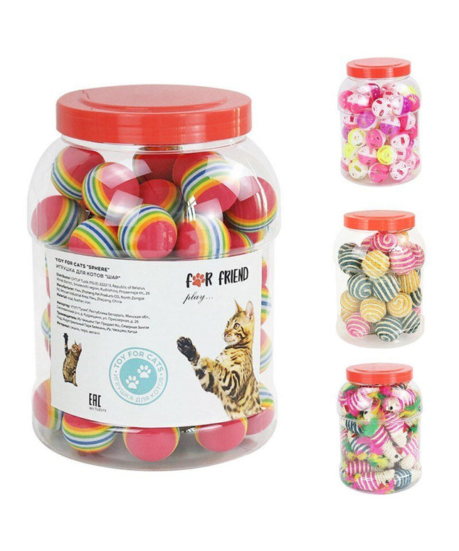 1Set Fun Rainbow Ball Cat Toy Colorful Ball Interactive Pet Kitten Scratch Natural Foam Ball Training Pet Supplies Product-0