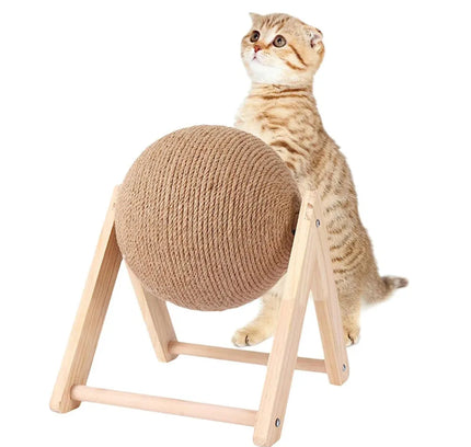 Vibe Geeks Cat Wooden Scratching Post Interactive Sisal Pet Scratching Ball