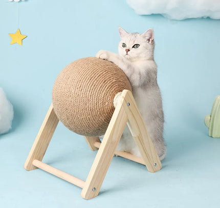 Vibe Geeks Cat Wooden Scratching Post Interactive Sisal Pet Scratching Ball