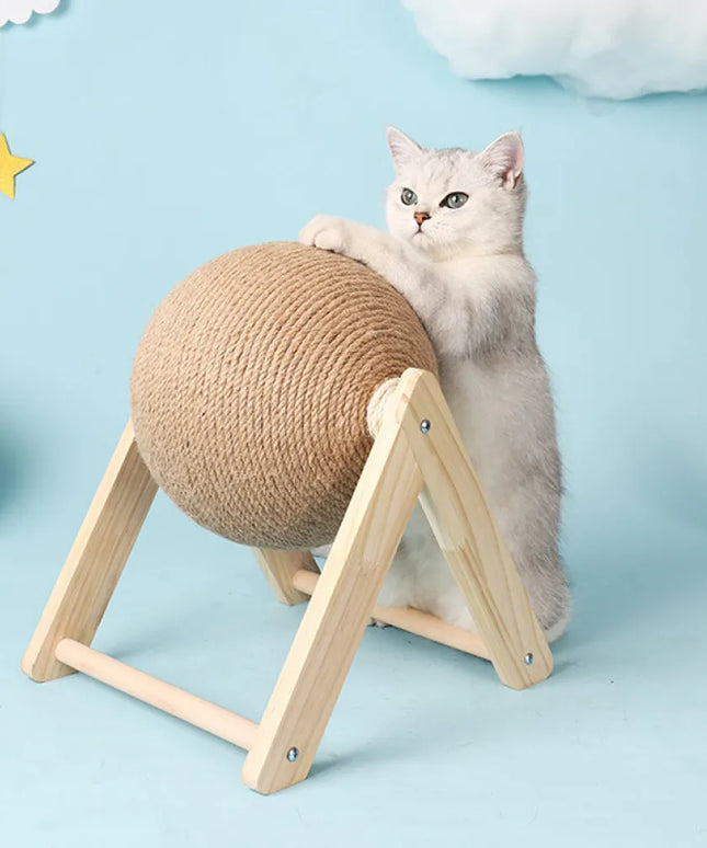Vibe Geeks Cat Wooden Scratching Post Interactive Sisal Pet Scratching Ball