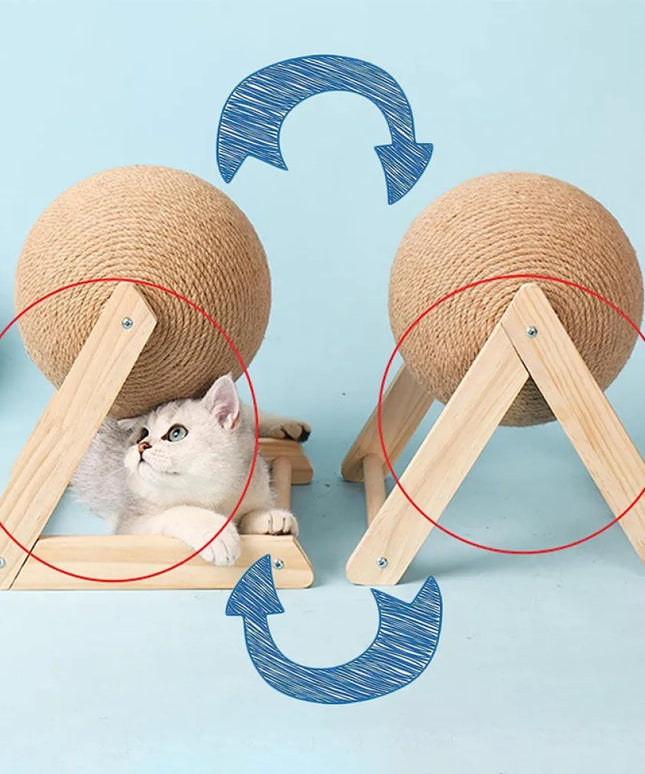 Vibe Geeks Cat Wooden Scratching Post Interactive Sisal Pet Scratching Ball
