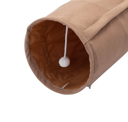 Foldable Cat Tunnel Bed For Indoor Cats, Washable Cat Skin Tunnel With Hanging Toys And Mats, Brown Color