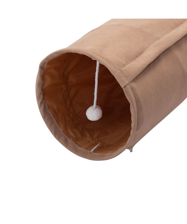 Foldable Cat Tunnel Bed For Indoor Cats, Washable Cat Skin Tunnel With Hanging Toys And Mats, Brown Color