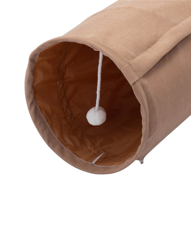 Foldable Cat Tunnel Bed For Indoor Cats, Washable Cat Skin Tunnel With Hanging Toys And Mats, Brown Color-1