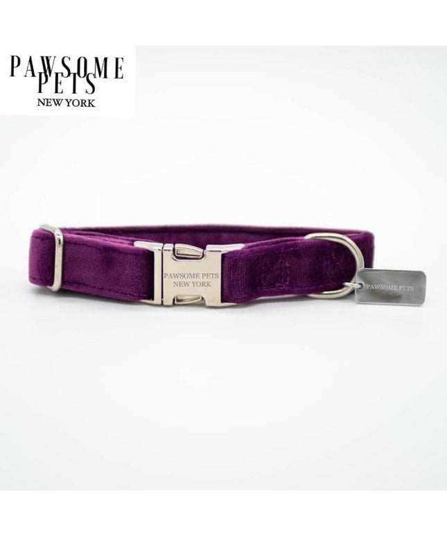 SMALL SIZE DOG & CAT COLLAR - DARK PURPLE VELVET-0