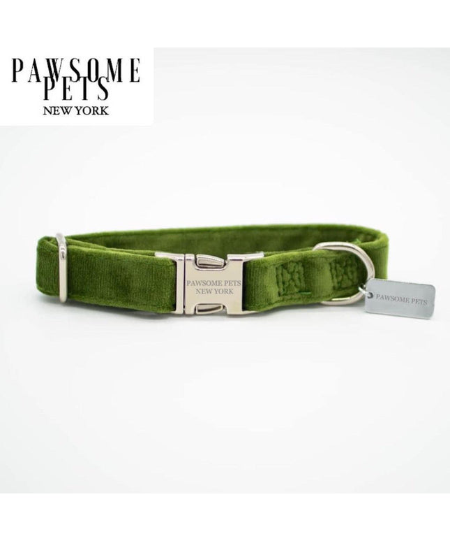 SMALL - SIZE DOG & CAT COLLAR - OLIVE GREEN VELVET-0